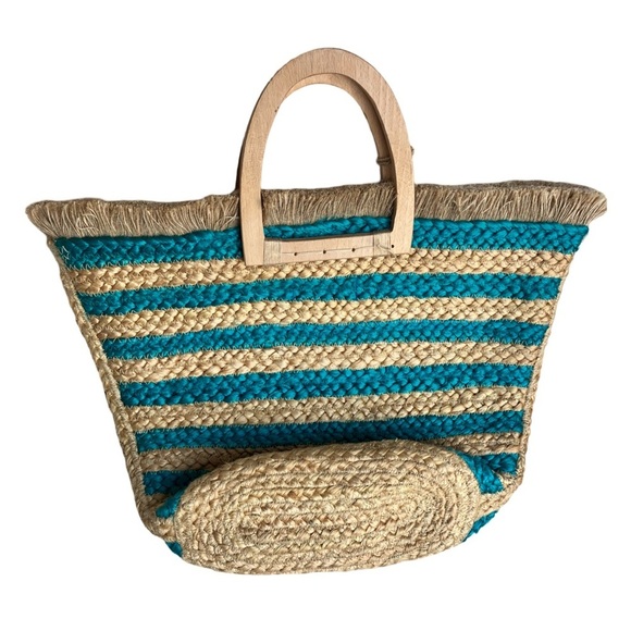 Antik Kraft Blue and Tan Woven Tote Bag - Picture 2 of 4